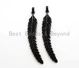 Black CZ Pave On Black Micro Pave LONG Feather/Leaf Pendant/Charm,Cubic Zirconia Pendant,Fashion Jewelry Findings, 11x61mm, sku#F534