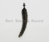 Black CZ Pave On Black Micro Pave LONG Feather/Leaf Pendant/Charm,Cubic Zirconia Pendant,Fashion Jewelry Findings, 11x61mm, sku#F534