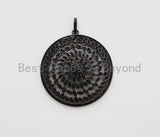 Black CZ Pave On Black Micro Pave Hollow out Filigree Round Pendant/Focal,Cubic Zirconia Pendant,Fashion Jewelry Findings, 40x43mm, sku#F537