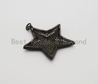 Black CZ Pave On Black Micro Pave Five Point Star Pendant/Charm,Cubic Zirconia Pendant,Fashion Jewelry Findings, 31x32mm, sku#F538