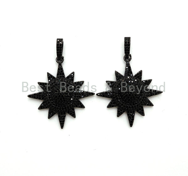 Black CZ Pave On Black Micro Pave Star Charm Beads, Cubic Zirconia Paved Star Charm,32x36mm, sku#F541