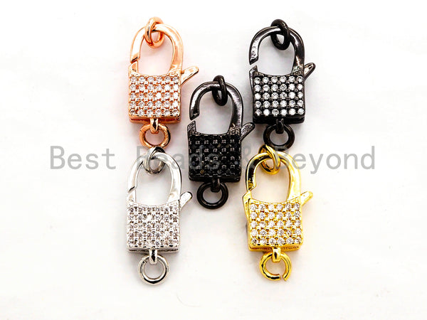 CZ Micro Pave Square Lock Lobster Claw Clasp, Cubic Zirconia Clasp/Link Connector, 18x8mm, sku#H126