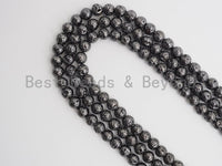 Wholesale Hematite Plated Lava Round Beads, 4mm/6mm/8mm/10mm/12mm Black Gemstone Beads, Wholesale Gemstone beads, 15.5" Full Strand,SKU#S112