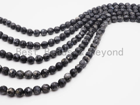 Natural Faceted Larvikite Marble  beads, 6mm/8mm/10mm Natural Black Labradorite beads, Natural Gray Beads, 15.5inch strand, SKU#U252