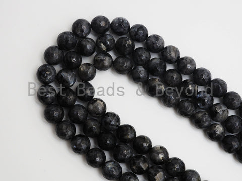 Natural Faceted Larvikite Marble  beads, 6mm/8mm/10mm Natural Black Labradorite beads, Natural Gray Beads, 15.5inch strand, SKU#U252