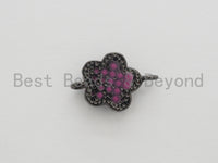 CZ Micro Pave Clover Connector with Natural Pink Abalone Shell, Cubic Zirconia Space Connector, CZ Abalone Stone Charm 13x18mm, SKU#Z249