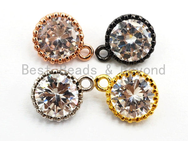 10mm Micro Pave Round Shaped Pendant with Big Clear CZ, Cubic Zirconia Pendant Charm,Black/Gold/Silver/Rose Gold, Bridal Jewelry, sku#B86