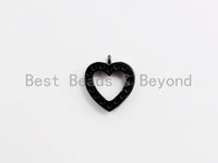 Black CZ Pave On Black Micro Pave Heart Pendant/Charm,Cubic Zirconia Paved Heart Charm, Necklace Bracelet Heart Charm, 9x10mm,1pc, sku#B95