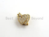 CZ Micro Pave Cupid Heart Big Hole Beads, Cubic Zirconia Heart Spacer Beads, Micro Pave Silver/Gold Heart Charms, 11x11x9mm,sku#Y123