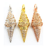 CZ Micro Pave Ice Cream Charm, Cubic Zirconia Pave Ice cream Pendant Charm, Gold/Rose Gold/Silver, Summer Findings Jewelry, 9x26mm,sku#Y140