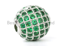 6mm/8mm/10mm/12mm Micro Pave Green CZ Round Ball, Green Pave Gold/Silver/Rose Gold/Black Rhodium Bead Focal, Pave Beads, 1/2pcs sku#G308G