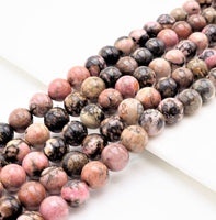 Natural Smooth Round Rhodonite beads, 6mm/8mm/10mm/12mm Natural Gemstone beads, Natural Rhodonite Beads, 15.5inch strand, SKU#U300