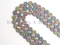 Natural Rainbow Color Druzy Style Hematite Beads,Round Flat Coin Gemstone Beads, 8mm/10mm/12mm, 16inch full strand,Rainbow Beads,SKU#S102