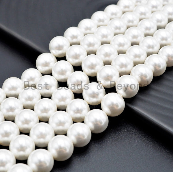 12mm Smooth Round, White MOP (Mother of Pearl) Beads (16 Strand)