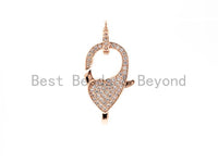 CZ Micro Pave Teardrop Lobster Claw Clasp, Cubic Zirconia Pave Lobster Clasp, Silver Black Rose Gold Plated,22x12mm, sku#H129