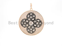 19mm/38mm CZ Micro Pave Dual Color Clover Flower Round Charm/Pendant,Black,Gold Rose, Gold, Silver Finish,sku#F549