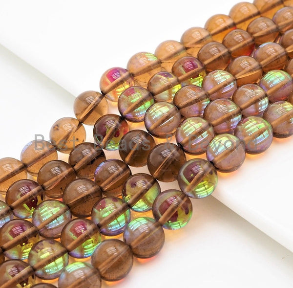 Beautiful Glossy Brown Spectrolite Quartz, Crystal Round beads, 6mm/8mm/10mm/12mm Manmade Brown Moonstone beads,15.5inch strand, SKU#U292