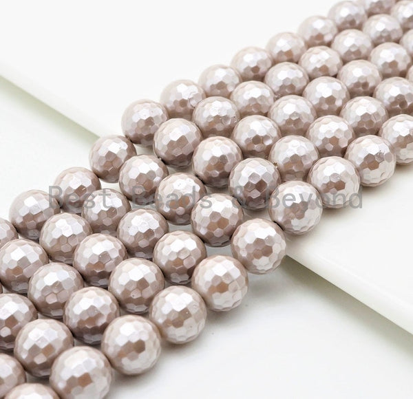 Wholesale Quality Natural Mother of Pearl Sliver Gray Round Facted beads, 6mm/8mm/10mm/12mm/14mm Gray MOP Beads, 15.5inch strand, SKU#T114