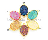 Mystic Drusy Oval Connector, Large Bezel Druzy Connector Charm, Gold/Silver Finish, Turquoise/Pink/Gold/Blue, 13x22mm,SKU#V28