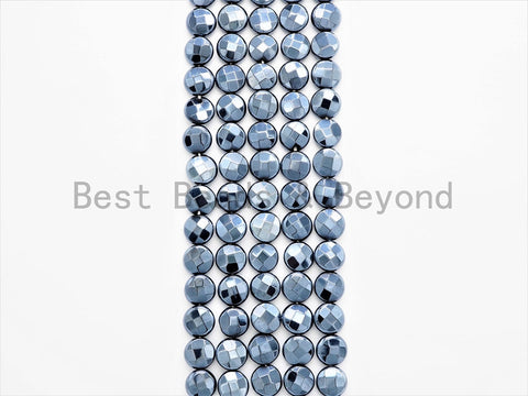 Unique Silver Plated Black Onyx Faceted Coin Beads,8mm/10mm/12mm Gemstones Beads, Black Coin Beads,15.5" Full Strand, SKU#S114
