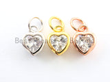 2pcs CZ Micro Pave Heart Shape ClearCubic Zirconia Charm, Necklace Bracelet Eearring Charm in Gold/Silver/Rose Gold,6x9mm,sku#Y159
