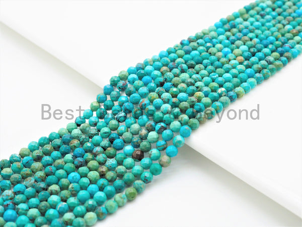 Natural Faceted Round Turquoise beads,2mm/3mm/4mm Tiny Blue Green Gemstone beads, Turquoise beads, 15.5inch strand, SKU#U326