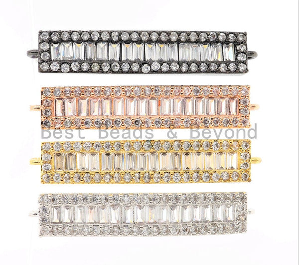 CZ Micro Pave Strip Connector for Bracelet/Necklace,Silver/Gold/Rose Gold/Gunmetal Spacer Connector/Link Connector, 6x34mm,sku#E404