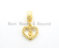 CZ Micro Pave Dangle Heart Shape Pendant, Large hole/Big hole European style bracelet charm Beads,Fit for 3mm Leather Cord, 11x20mm,sku#Y147