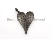 CZ Clear/Black Micro Pave Large Heart Pendant, Heart Shaped Pave Pendant, Gold/Rose Gold/Silver/Gunmetal plated, 30x41mm, Sku#F559