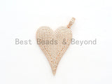 CZ Clear/Black Micro Pave Large Heart Pendant, Heart Shaped Pave Pendant, Gold/Rose Gold/Silver/Gunmetal plated, 30x41mm, Sku#F559