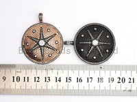 LARGE CZ Micro Pave 40x43mm Star on Round Disc Pendant, Focal Pendant, Rose Gold/Silver/Black CZ Pave Charm, sku#F555