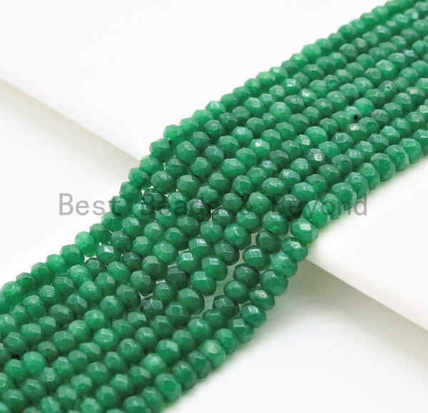 2x3mm/2x4mm Dyed Emerald Jade beads, Faceted Rondelle Green Jade beads, Green Gemstone Beads, 15.5inch strand, SKU#U325