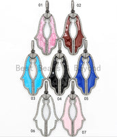 NEW Enamel Colorful Hamsa Hand Pendant,CZ Micro Pave Oil Drop Leaf pendant,Enamel pendant,Enamel Jewelry,27x47mm,sku#F568
