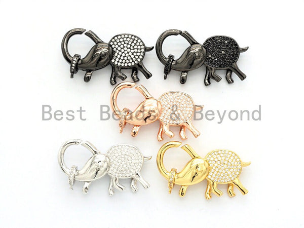 CZ Micro Pave Elephant Lobster Claw Clasp, Cubic Zirconia Pave elephant Connector/Clasp/link, Silver/Black/ Rose Gold/Gold,17x35mm, sku#H130