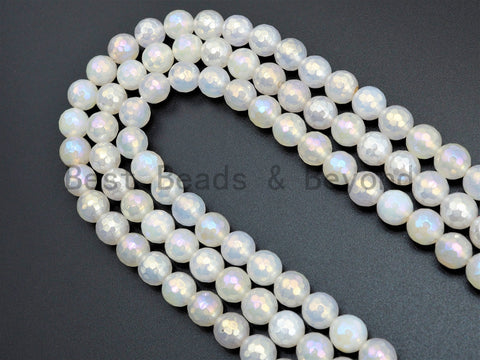 Mystic Plated Agate beads, 6mm/8mm/10mm/12mm Faceted Round Gemstone beads, AB Color Rainbow White Agate Beads, 15.5inch strand, SKU#U345 BestbeadsbeyondUS