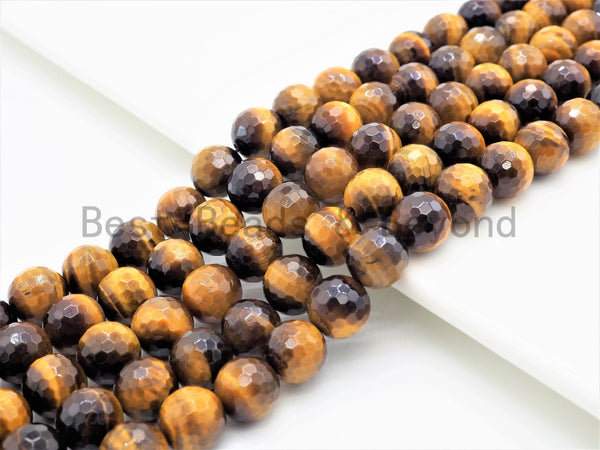 High Quality Natural Yellow Gold Tiger Eye Round Faceted Beads, 6mm/8mm/10mm/12mm Yellow Tiger Eye Beads, 15inch Full strand, SKU#U350