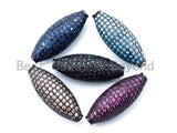 CZ Color Micro Pave Long Oval Beads, Cubic Zirconia Spacer Beads, Black/Turquoise/Cobalt Blue/Brown/Fuchsia Spacer Beads, 28x11mm, sku#G255