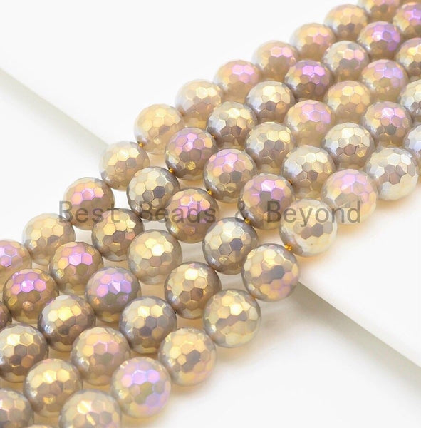 Mystic Plated Faceted Agate Beads,6mm/8mm/10mm, Multicolor Plated Gray Agate Beads,15.5" Full Strand, SKU#U303