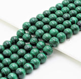 High Quality Natural Smooth Malachite Round Beads, 6mm/8mm/10mm/12mm/14mm, Green Gemstones Beads,Malachite Beads,15.5" Full Strand,SKU#U335