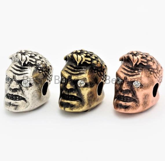 Antique Color Incredible Hulk Bead, Hulk Spacer Beads, Gold/Silver/Copper Charm, Men's Bracelet Beads, 12x11x8mm,sku#Y1