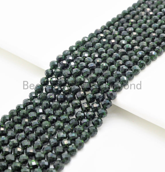 2mm/3mm/4mm High Quality Green Goldstone Round Faceted Beads, Sparkly Olive Green Gemstone Beads, 15inch full strand, SKU#U366