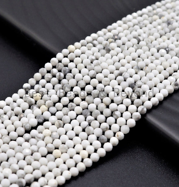 2mm/3mm Natural Faceted Round Howlite beads, Natural White Gemstone beads, Natural Howlite Beads, 15.5inch strand, SKU#U371