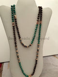 NEW Color 60" Long Hand Knotted Mixed Color Crystal Necklace Chain, Double Wrap Necklace, 5x8mm Crystal with Brass Spacer Beads, Sku#DS2