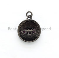 NEW Colorful Oil Dropped Round Charm with  Fuchsia Lip, Enamel Gunmetal Pendant Charms, Enamel Oil Drop CZ Charm, Lip Charm,17x20mm,sku#F563 BestbeadsbeyondUS