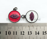 NEW Colorful Oil Dropped Round Charm with  Fuchsia Lip, Enamel Gunmetal Pendant Charms, Enamel Oil Drop CZ Charm, Lip Charm,17x20mm,sku#F563 BestbeadsbeyondUS