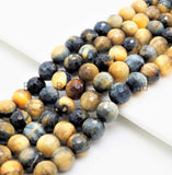 Quality Natural Golden Blue Round Faceted Tiger Eye beads, 6mm/8mm/10mm/12mm/14mm Gemstone beads,Tiger Eye Beads,15.5inch strand,SKU#U377