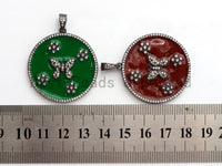 35mm LARGE Enamel Colorful Round With Flower Butterfly Pendant,CZ Micro Pave Oil Drop Round pendant,Enamel pendant,Enamel Jewelry,sku#F571