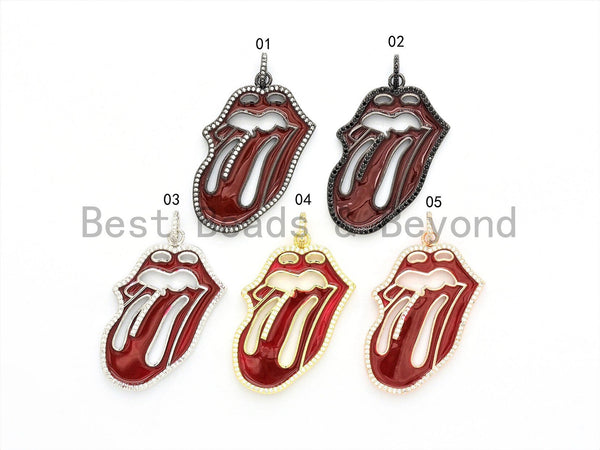 LARGE NEW Enamel Colorful Mick Jagger Rolling Tongue Pendant,CZ Micro Pave Tongue pendant,Enamel pendant,Enamel Jewelry, 32x47mm, #F583