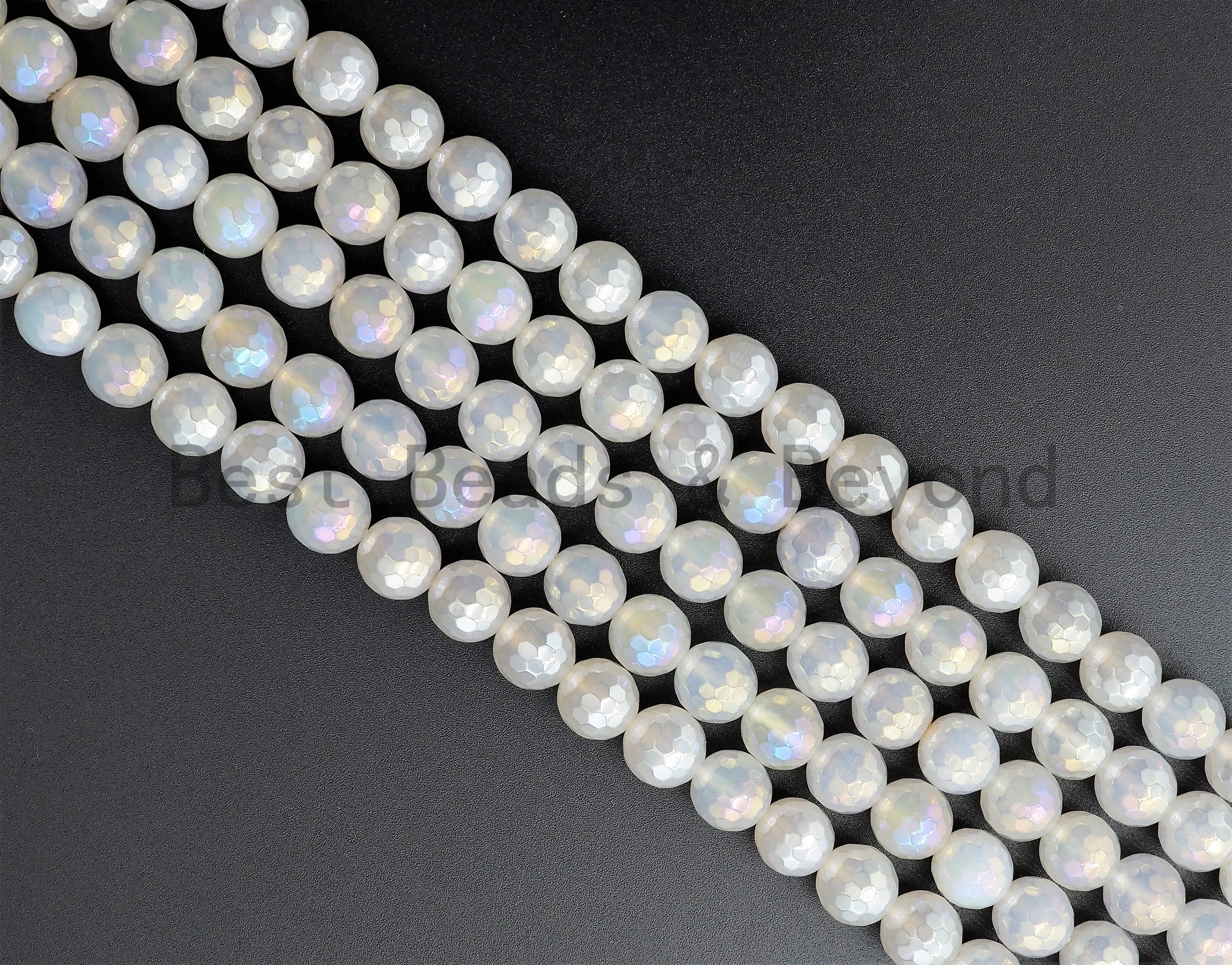 Mystic Plated Agate beads, 6mm/8mm/10mm/12mm Faceted Round Gemstone beads, AB Color Rainbow White Agate Beads, 15.5inch strand, SKU#U345 BestbeadsbeyondUS