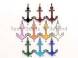 Enamel Anchor Pendant, Enamel Jewelry, CZ Pave Anchor, Colored Anchor Pendant, 32x48mm, Sku#F601